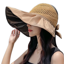 Woodpecker Hat Womens Summer 2024 New Anti-UV Empty Top Sun Hat Large Brim Face Covering Vinyl Sun Hat