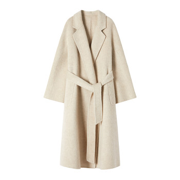CROWNLESS未冕静奢真丝羊毛驼绒短顺双面呢浴袍长款大衣女