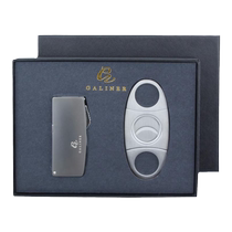 Cigar scissors lighter set windproof inflatable three-hole lighter sharp blade metal snow plus scissors gift box