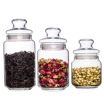 Glass tea can transparent food grade with lid