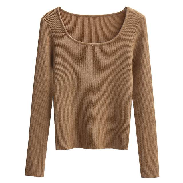 Square collar sweater for women in autumn and winter