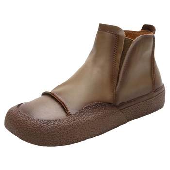 ccvv Martin boots ແມ່ຍິງອັງກິດແບບສັ້ນ tube slip-on ຄົນອັບເດດ: ຫນັງແທ້ Square toe retro flat casual ເກີບສັ້ນ versatile