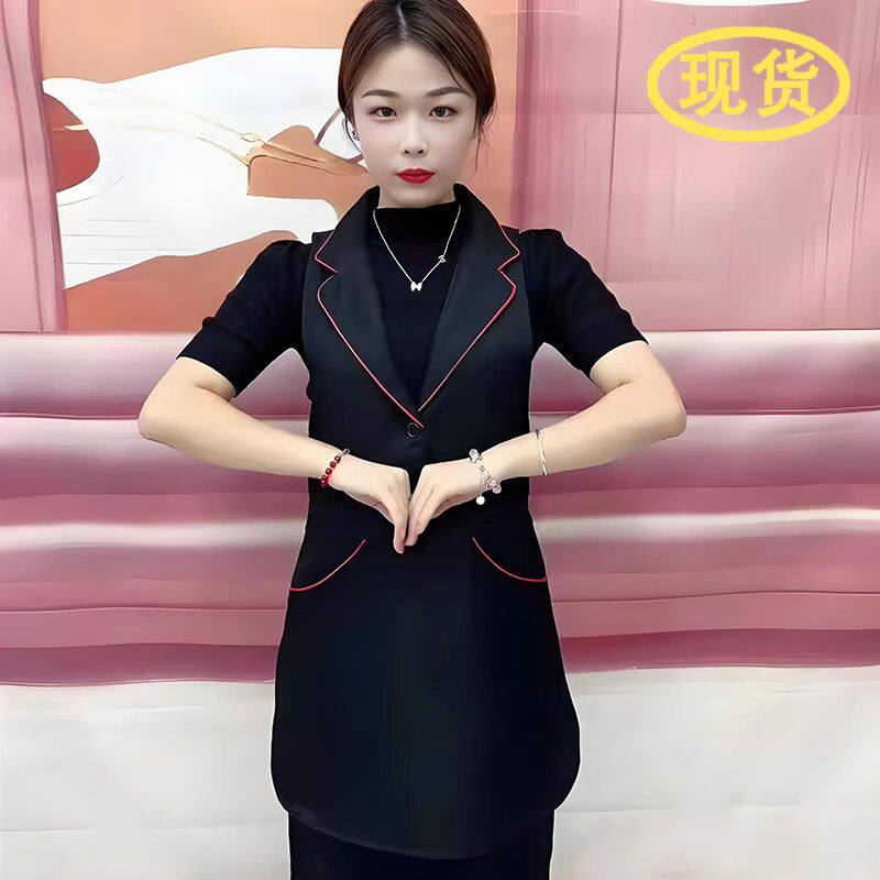 w2有后背滚边西装领高端厨房家用带口袋翻领便携式挂脖工作围裙