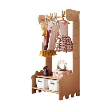 Children's solid wood oak floor-standing hood rack for girls bedroom cartoon creative dinosaur kindergarten storage blue coat rack