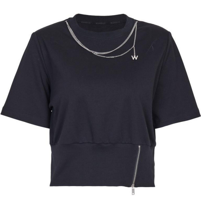 Wandian 2025 summer new black short-sleeved T-shirt round neck 1242T04SX1