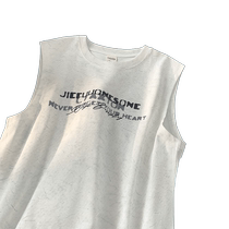 Heavy washable waistcoat vest mens summer new loose sleeveless t-shirt high street letter printed round neck t-shirt
