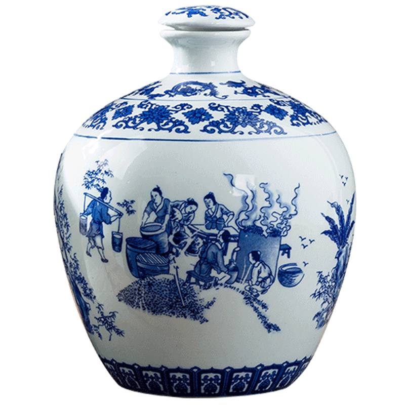 青花瓷酒坛陶瓷泡酒瓶10斤装密封空白藏酒瓶储存藏酒壶酒罐