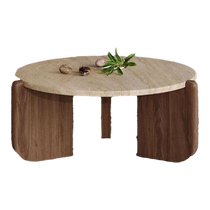 Wabiji style solid wood travertine coffee table minimalist small tea table living room home round balcony marble low table
