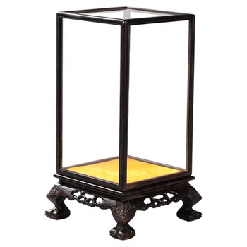 Ebony tiger foot carved glass cover crafts transparent display box antique antique buddha statue ornaments dust cover