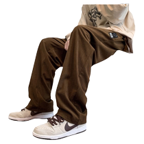 Corduroy straight pants mens spring and autumn large size loose trousers 2024 new fashion brand autumn and winter drape casual pants