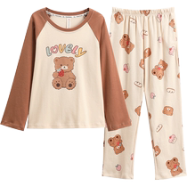 Fenton Girls Pajamas Spring and Autumn Pure Cotton Long Sleeve Cute Girls Children Baby Middle and Large Children Cotton Home Clothes Set