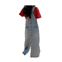 Maternity wear 2024 new style back slit denim suspender skirt summer loose and slimming body-covering and age-reducing suspender dress