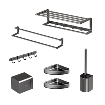 恒洁枪灰浴巾架卫生间厕所免打孔毛巾架一体太空铝架子浴室置物架