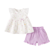 David Bella girls suit 2024 summer new style childrens short-sleeved five-piece pants two-piece set baby fashionable childrens clothing