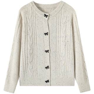 Mutu french round neck bow knitted sweater cardigan