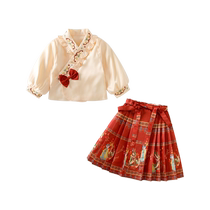 Girls horse face skirt spring dress 2024 new childrens national style Hanfu Chinese style Tang suit baby one-year-old dress spring and autumn