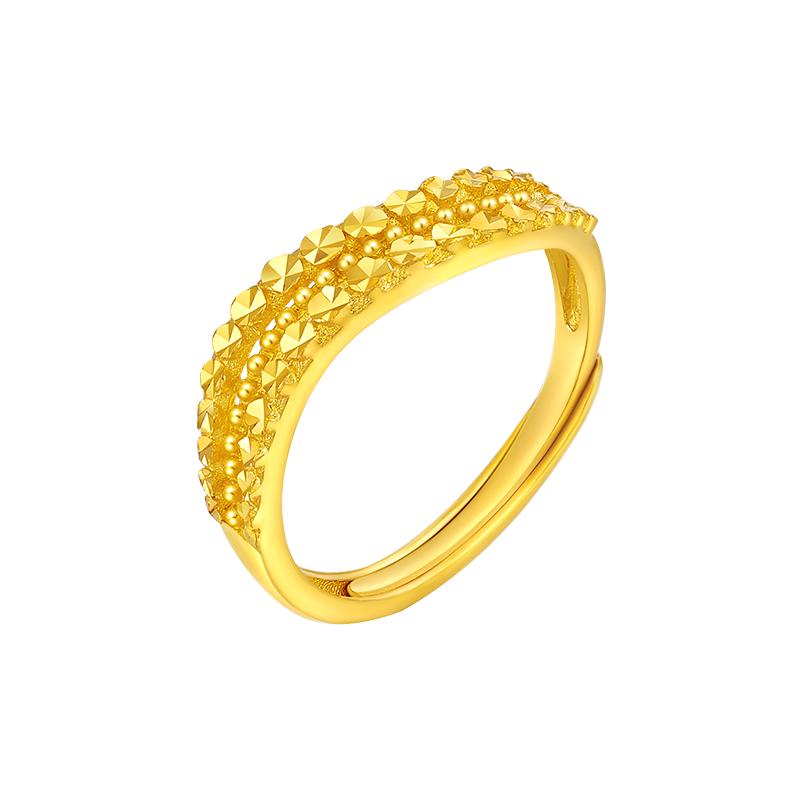 Safir gold ring pure gold car flower star ring gold wave gold beads adjustable women's ring gift