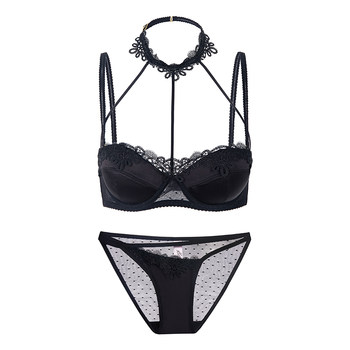 Hidden butterfly french halterneck molded cup lace push-up bra set for women, a thought of elegance and vulgarity