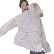 European fashionable white workwear jacket for women spring new casual versatile loose mid-length jacket windproof jacket
