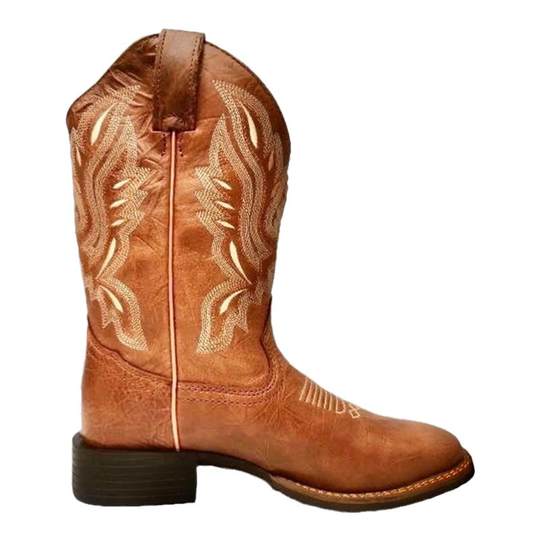 何穗同款百搭西部牛仔靴2025秋冬粗跟刺绣套筒骑士靴复古中筒马靴