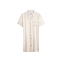 CK underwear 24 new summer style womens simple patch pocket solid color button lapel short-sleeved home nightgown QS7187