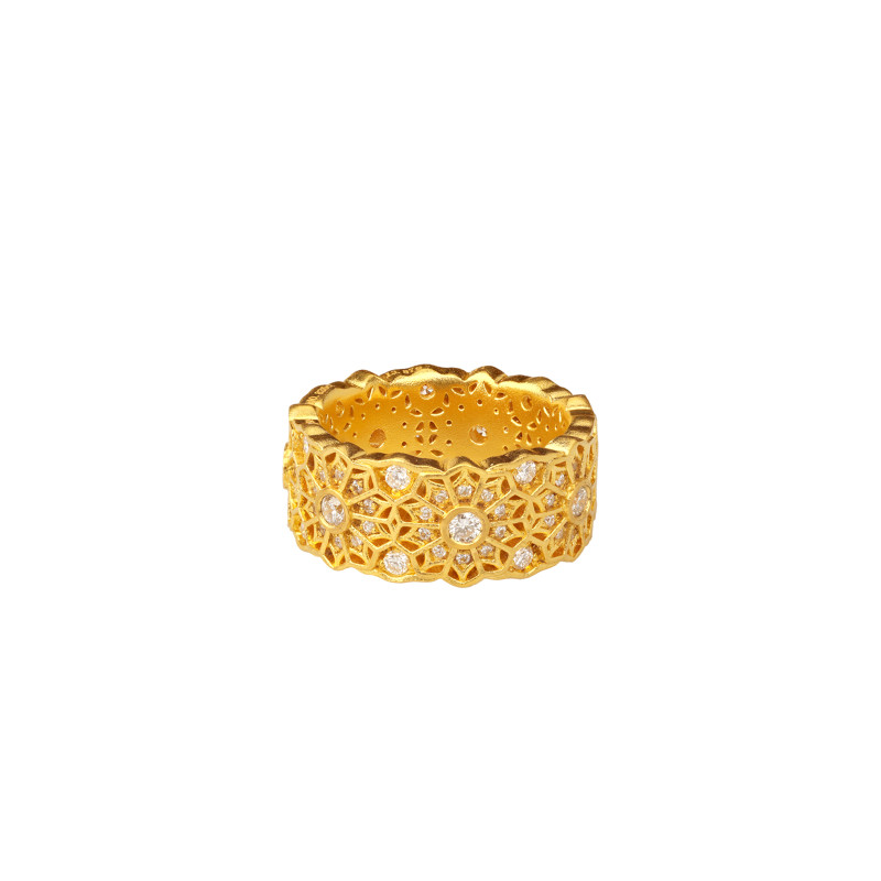 Leyue gold ancient method inlaid real diamond rose window ring pure gold 999 retro hollow niche diamond ring