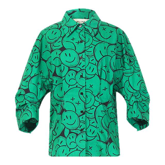 Inlife French dropped shoulder three-quarter sleeve printed shirt