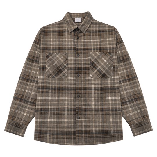 GWIT 美式休闲磨毛复古寸衫外套春秋上衣内搭长袖衬衣格子衬衫男