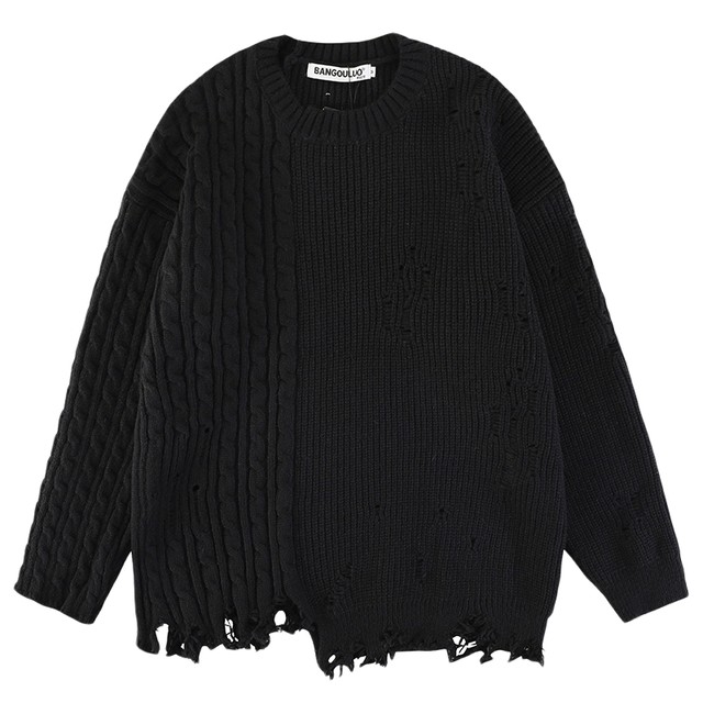 American dark style ripped round neck sweaters for men and women