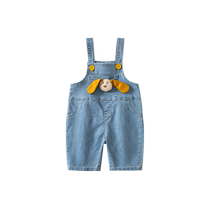 Fanlie boys overalls summer wear 2024 new baby outer casual pants childrens denim cropped pants summer