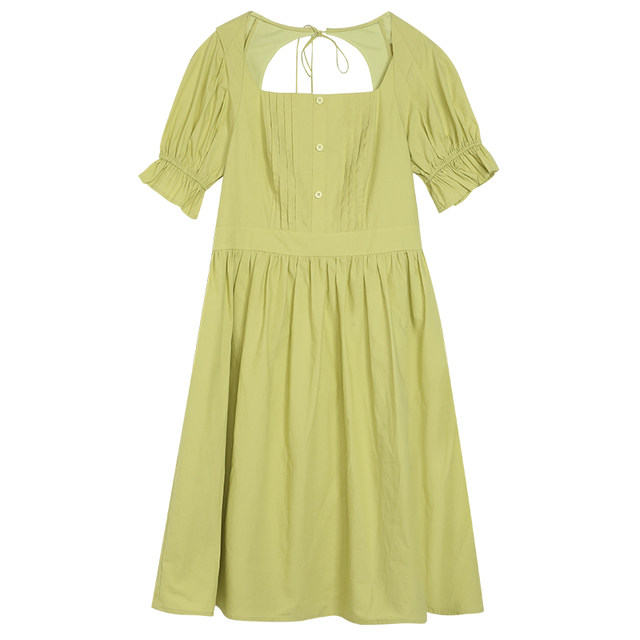 Omont egg tarts square collar puff sleeve dress
