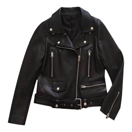 European Station 24 Spring New Product Haining Motorcycle Leather Coat Women's Short Loose Leather Sheepskin Jacket Spring and Autumn Coat