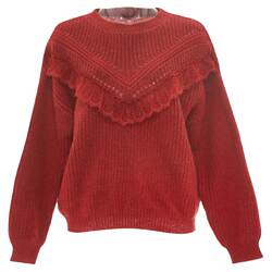 Yisha Bufei Nuyanyan ສີແດງ Mohair Loose Sweater ຂອງແມ່ຍິງດູໃບໄມ້ລົ່ນແລະລະດູຫນາວອອກແບບ Niche Round Neck Sweater