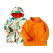 Balabala Childrens Jacket 2024 New Boys Spring Polar Fleece Two-piece Set Western Style Hooded Baby Childrens Clothes