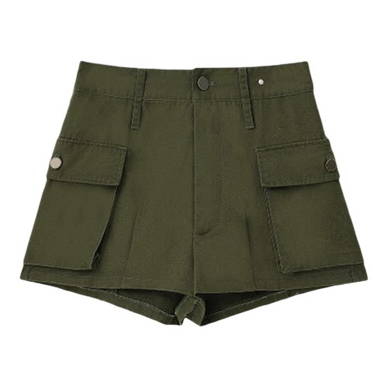 Summer Workwear Army Green Multi-Pocket Shorts for Women