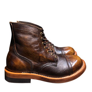 Botas de trabajo de alta gama con punta redonda de piel de vacuno de primera capa hecha a mano lavada