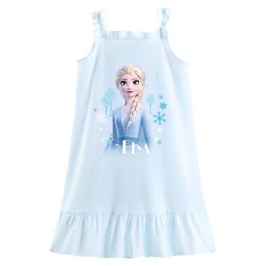 迪士尼艾莎女童睡裙纯棉A类儿童睡衣2024新款夏季公主风女孩宝宝