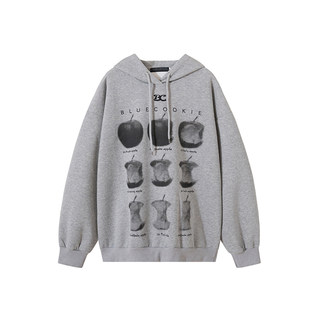 Sameuoo free range culture apple print american gray hooded sweatshirt for women in autumn and winter unisex tops for men