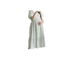Pregnant womens summer clothes 2024 new style fashionable and age-reducing puff sleeve dress summer loose large size slimming long skirt