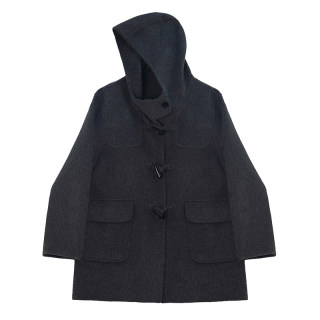 Mid-length double-sided wool hooded coat with horn buttons