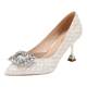 Saturday Elegant Lady Style High-heeled Shoes Spring and Autumn New Flash Diamond Pointed Square Buckle Stiletto Wedding Shoes Shallow Mouth Single Shoes