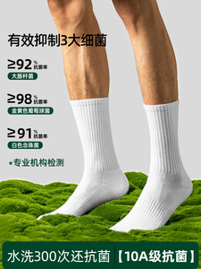 袜子男秋季薄款中筒白袜运动男生抗菌防臭毛巾底黑长袜子墨棉品
