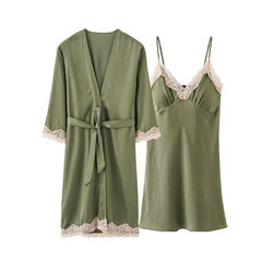 Nightgown for Women Summer Thin Spring and Autumn Style Ice Silk 2024 New Suspender Two-piece Set Small Sexy Pajamas Nightgown