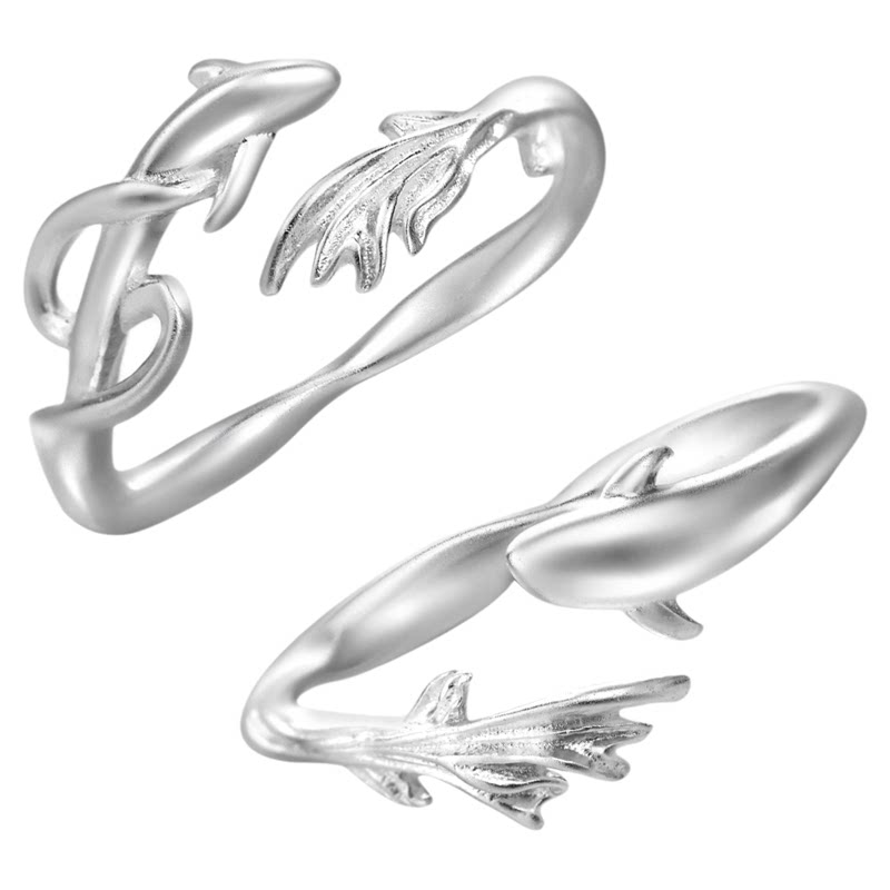 S925 sterling silver fish couple ring cool feeling ring