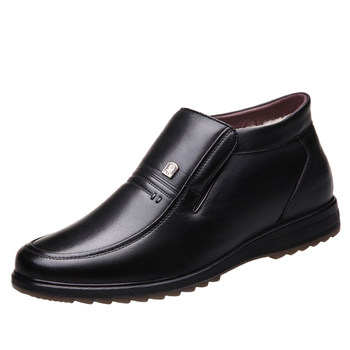 Old man's leather shoes men's winter genuine leather dad's shoes wool