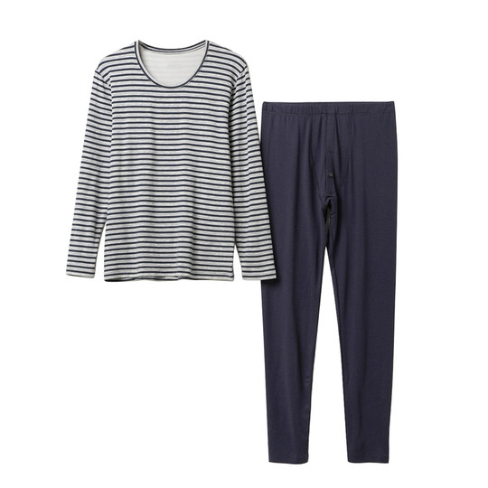 Men's striped round neck suit autumn coat and long trousers