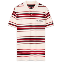 (Contrast color stripes) Tommy 24 new spring and summer mens honeycomb texture embroidered short-sleeved T-shirt POLO shirt 34732