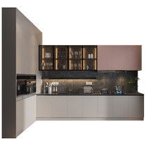 Full House Customize Overall Cabinet Morandi Wind Furnishing Open Kitchen Custom Cabinet Quartz Stone Countertops