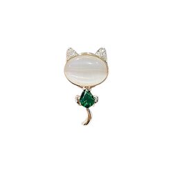 LYNNROMAN Original Cute Retro Emerald Kitten Imitation Crystal Brooch Women's Pin Design Magnetic Buckle