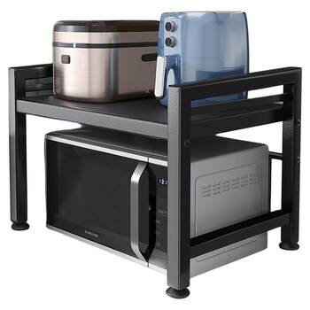 Retractable microwave oven rack multi-function storage